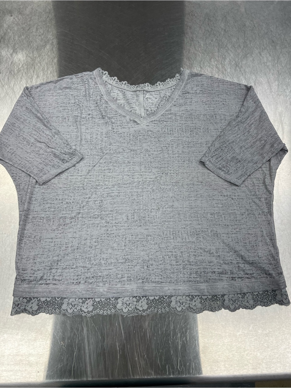 Lane Bryant Soft Heather Gray Lace-Trim V-Neck Tee Women’s 18/20